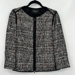 Lafayette 148 Keaton Tweed Blazer Jacket Rainbow Multicolor Pockets Black Petite
